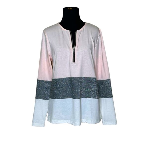 Rose Gal pink silver white color block long sleeves pullover size Small - Picture 5 of 11